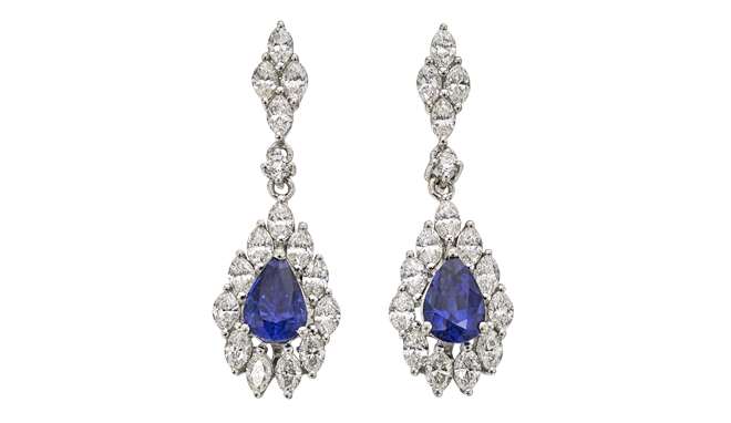 18ct White Gold.<br>Pear-shaped Sapphire & Diamond set Earrings<br>(S: 2.20ct, D: 1.96cts)