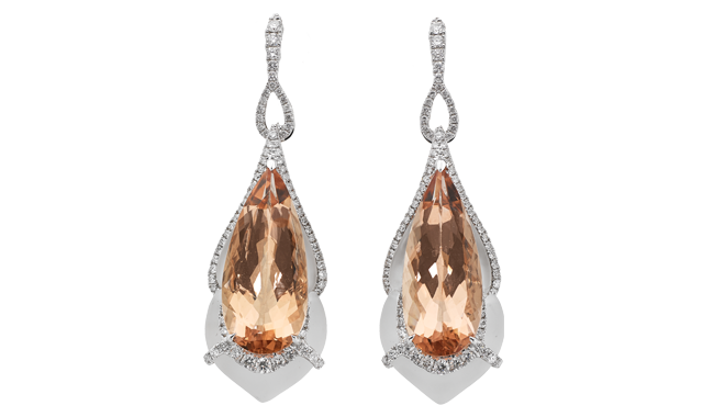 18ct White Gold.<br>Morganite (36.70cts), Diamond (1.64cts) <br>& Rock Crystal set Earrings