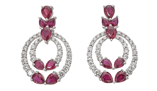 18ct White Gold.<br>Ruby & Diamond set Earrings<br>(R: 3.17cts, D: 1.17cts)