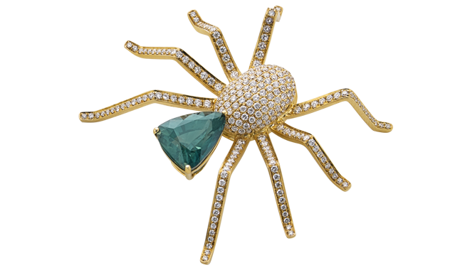 Retro.<br>A Rare Fancy Cut Sapphire & <br>Diamond set 'Spider' Brooch <br>(S. Est.: 7.20cts, D. Est.: 2.48cts) <br> - stamped '750'